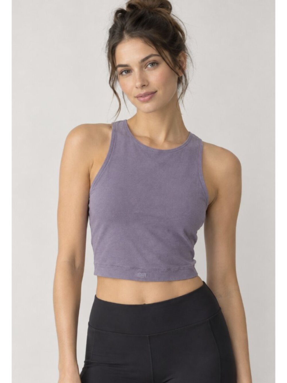 SET ACTIVE Ribbed Cropped Tank Bra Top Amethyst Purple Medium Gym Workout